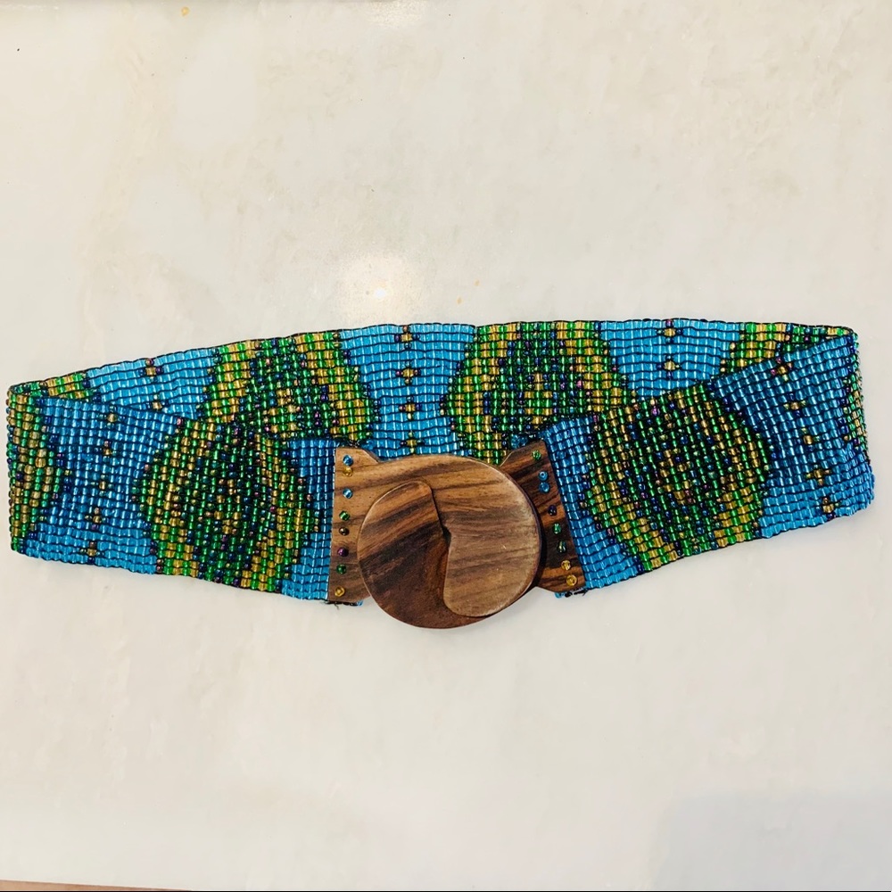 NWOT Fun Belt Stretch Beaded with Wood Buckle. Price firm